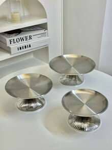 1pc Stainless Steel Cake Stand With Elegant Base, Dessert Display Plate, Multi-Function Fruit Tray, Suitable For Dining Table Decor, Home And Kitchen Serving Platter, Ramadan Use - Silver - View 2