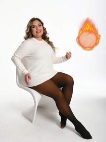 Thick Warm Pantyhose, Stylish Fake Skin Fleece Leggings, High Waisted Design, Women's Pantyhose And Stockings Winter - Màu caramel đen - Xem 7