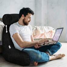 FELIN Almohada de lectura grande, almohada con funda de terciopelo para adultos, adolescentes y niños; soporte lumbar, siéntese en la cama para eliminar el reflujo, resistente a las manchas, funda removible - Negro - Ver 3