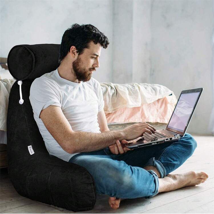 FELIN Almohada de lectura grande, almohada con funda de terciopelo para adultos, adolescentes y niños; soporte lumbar, siéntese en la cama para eliminar el reflujo, resistente a las manchas, funda removible - Negro - Añade 3