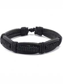 10/20/30Pcs Men's Cool Punk Style Hip Hop Faux Leather Bracelet Skull Cross Star Design Vintage Hand Jewelry For Men Women Gifts Thanksgiving Father's Day Graduation Creative Metal Dots Fashion Jewelry - 黑色 - 查看 7