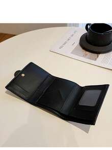 Ví gập 3 ngăn dành cho nữ, ví ngắn màu nâu họa tiết hình học cổ điển, ví đựng nhiều thẻ, ví đựng thẻ ngân hàng, ví đựng thẻ xe buýt, ví ngắn cổ điển dành cho nữ, ví mini, ví nhỏ, ví dễ thương - màu nâu - Xem 9