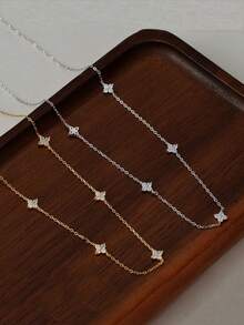 1 chiếc vòng cổ mặt dây chuyền bằng đồng đính đá Zirconia hình cỏ ba lá thời trang, thanh lịch và tinh tế, thích hợp cho lễ tốt nghiệp, trở lại trường, quà tặng, trang phục thường ngày, vòng cổ nữ - phong cách 1 - Xem 3