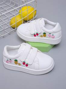 1 双婴儿水果刺绣休闲白色运动鞋，男女通用幼儿舒适日常穿着钩环运动鞋 - 白色 - 查看 1