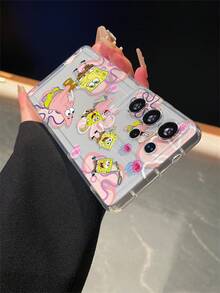 SpongeBob SquarePants 1 pieza Funda de teléfono con perforaciones a prueba de caídas, con diseño minimalista de flores y Spongebob, compatible con Samsung/ 16/15/14/13/12/11Pro Max/12Pro/14Plus y otros modelos - Multicolor - Ver 3