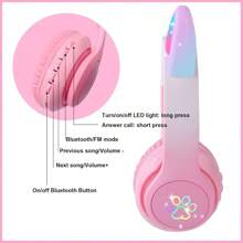 Cat Ear Bluetooth Headphones For Girls En Teens, LED Light Up Wireless/Wired Mode Foldable Stereo Girls Headphones With Builtin Mic For School Birthday Xmas Gift