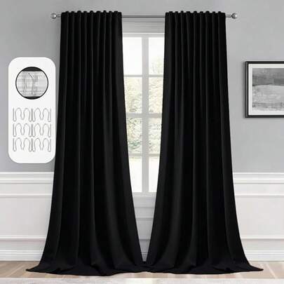 Back Tab Blocking 96 Inch Long 2 Panels Set Living Room Bedroom, Greyish White Rod Pocket/Pinch Pleated Thermal Insulated Room Darkening Floor To Ceiling Blackout Drapes, Home Decor