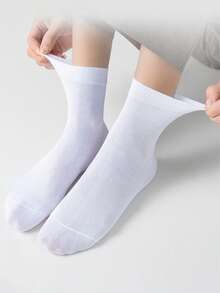 5/10 đôi tất dài đến bắp chân mềm mại, thoải mái, màu trắng trơn, phù hợp cho cả nam và nữ, thích hợp để mặc hàng ngày, ngoài trời, thường ngày, thể thao, giày lười, giày thể thao, mọi mùa - trắng - Xem 2