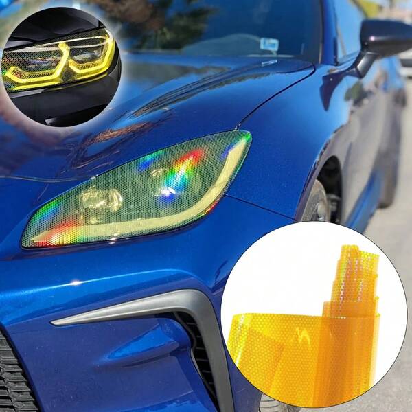 60cm Película de vinilo perforada con diseño de panal de abeja amarillo para cubrir faros delanteros y traseros del coche, accesorios de superposición de color DIY