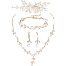 Milacolato Pearl Prom Jewelry Set For Women Pearl Rhinestone Crystal Drop Necklace Earring Bracelet Hair Pins Prom Bride Bridesmaid Wedding Bridal Jewelry Accessories Silver Gold Rose Gold - 彩色 - 查看 15