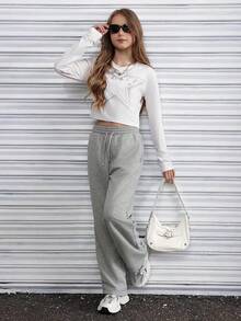 Girl's Straight Wide Leg Sweatpants Casual High Waisted Baggy Joggers Track Pants - 淺灰色 - 查看 5