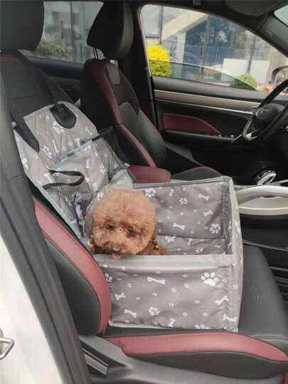 1 pieza Cesta para mascotas para el asiento delantero del coche de tela Oxford 600D con patrón, resistente a arañazos, duradera, con bolsa de almacenamiento