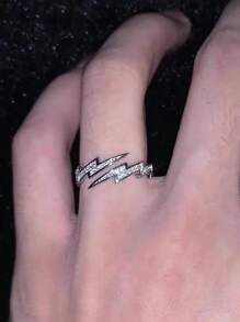 1 Peça Anel Aberto Personalizado de Homem Estilo Hip Hop com Raio de Liga de Zinco e Strass, Acessório Versátil para Festa e Uso Diário