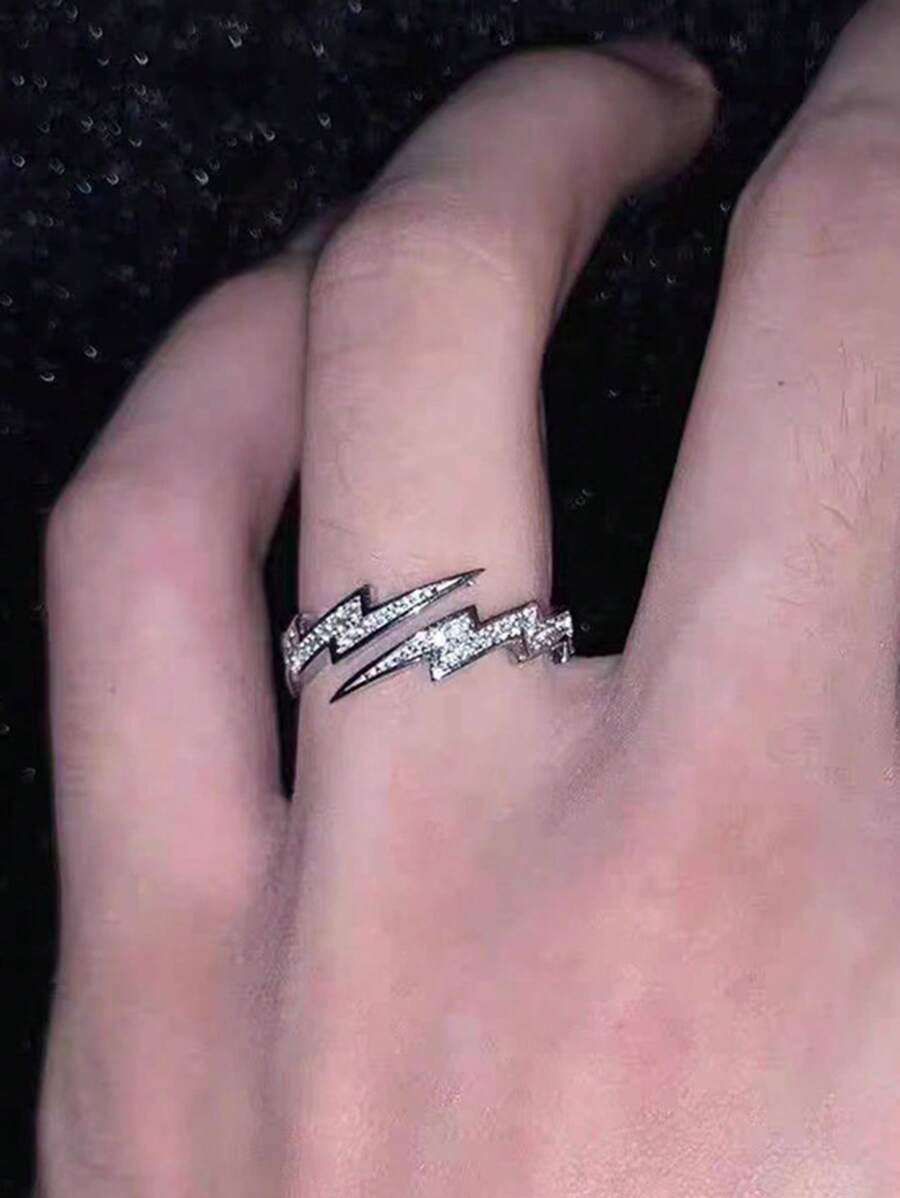 1 Peça Anel Aberto Personalizado de Homem Estilo Hip Hop com Raio de Liga de Zinco e Strass, Acessório Versátil para Festa e Uso Diário