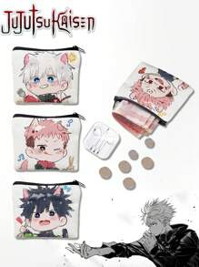 Jujutsu Kaisen 1 pieza Billetera miniatura personalizada con diseño de personaje de anime Gojo, bolsa para cambio de patrón de dibujos animados linda y de alta belleza para hombres y mujeres, bolsa de almacenamiento para auriculares Bluetooth y artículos de papelería