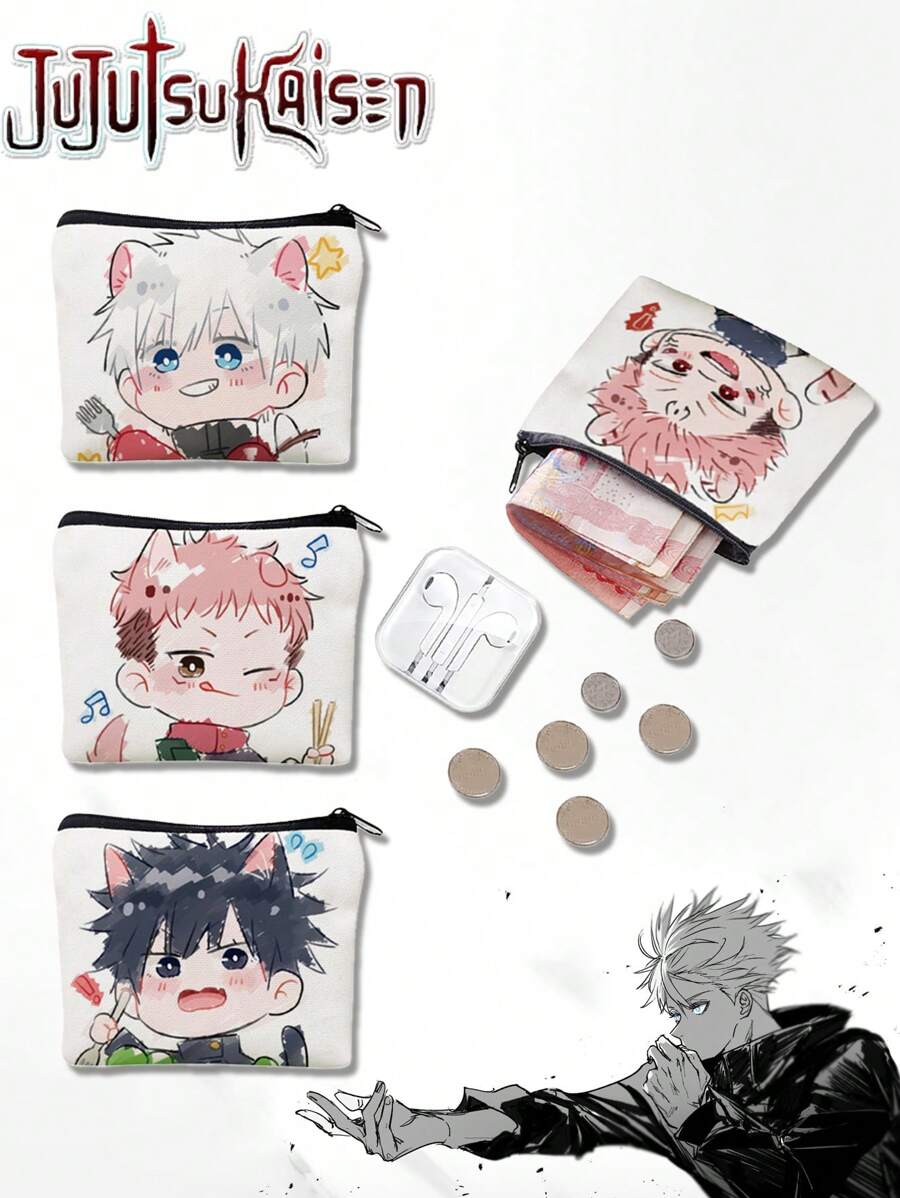 Jujutsu Kaisen 1 pieza Billetera miniatura personalizada con diseño de personaje de anime Gojo, bolsa para cambio de patrón de dibujos animados linda y de alta belleza para hombres y mujeres, bolsa de almacenamiento para auriculares Bluetooth y artículos de papelería