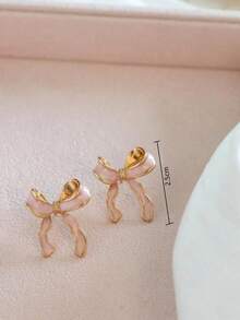 1 Cặp khuyên tai nơ thắt nút sáng tạo phong cách cổ điển, thích hợp cho tiệc tùng, kỳ nghỉ, thường ngày, đa năng - Hồng - Xem 4