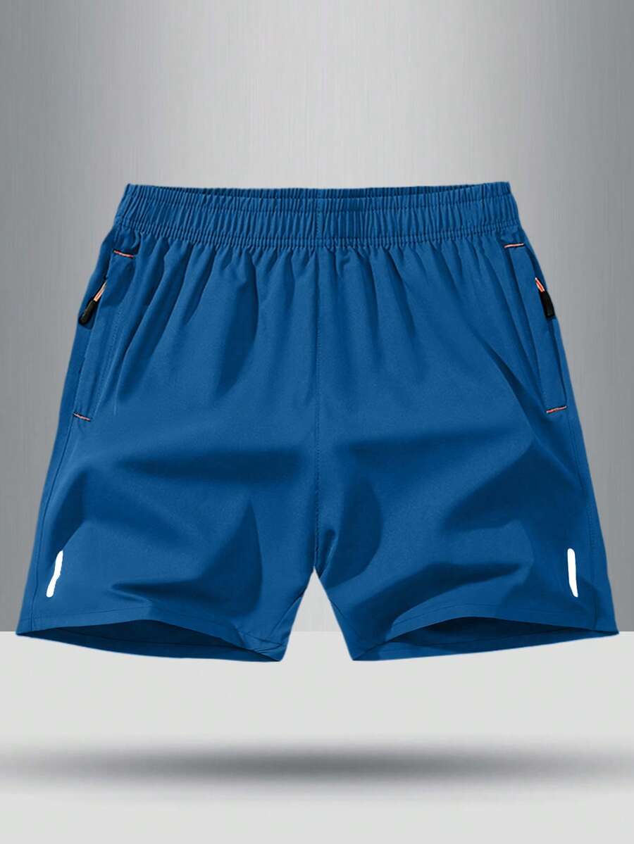 Boys' & Teenagers' Breathable Loose Solid Color Elastic Waist Sports Shorts - Blue - View 1