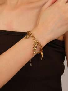 1 件时尚不锈钢心形与海洋串饰手链 - 金色 - 查看 9