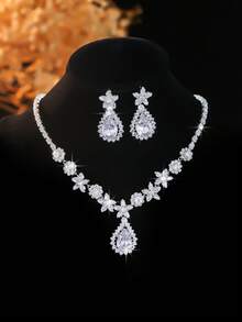 Bộ 4 chiếc vòng cổ, hoa tai và vòng tay đính đá Zirconia khảm siêu nhỏ, thời trang và thanh lịch, phù hợp cho phụ nữ đi làm hàng ngày, hẹn hò ở trường, tiệc cưới, ngày lễ tình nhân, quà tặng ngày lễ - Bộ dây chuyền tinh tế - Xem 4