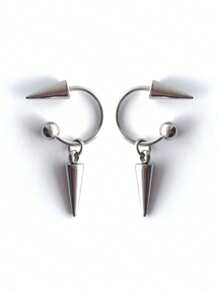 1 对锥形吊坠尖刺耳环哥特式朋克摇滚风格耳圈不锈钢螺旋穿孔耳钉适合男士