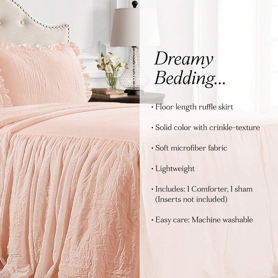 Juego de 2 piezas Lush Decor Colcha con Falda de Volantes, Cama Individual Blush - Rosa, Juego de Ropa de Cama para Niños - Colcha con Volantes - Decoración Vintage Rústica - Rubor - Ver 1