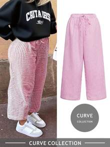 Celana Kotak-kotak Ukuran Besar Musim Semi/Panas 2026, Celana Pantai Gaya Bohemian, Perayaan Festival Musik Ibiza, Gaya Derby Day - Hot Pink - View 8