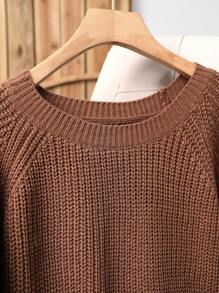 大码休闲圆领蝴蝶结撞色针织套头衫 - 棕色 - 查看 4