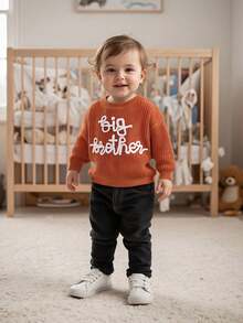 Toddler Boys Knitted Jumper Big Bro Letter Embroidery Round Neck Pullover Sweater Baby Warm Knit Tops Pullover Knitwear - 橘色 - 查看 4