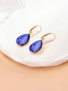 1对欧美风格蓝水晶水滴耳环，时尚优雅耳坠，批发
