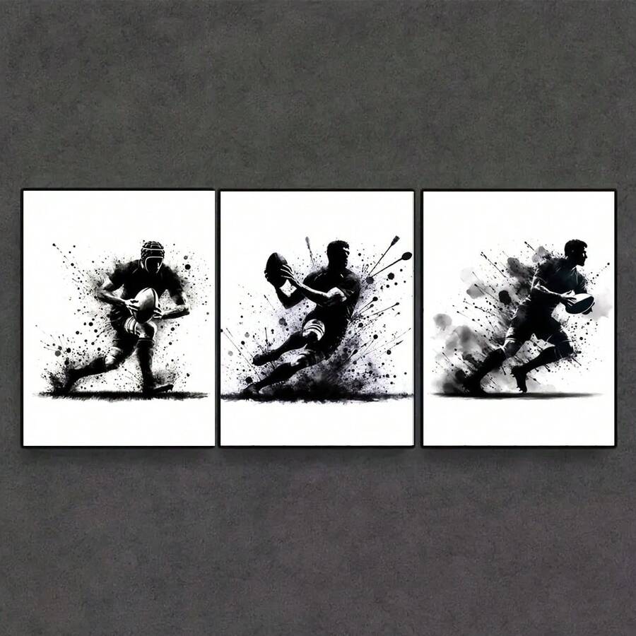 3pcs/Set Rugby Wall Art Black Art Canvas Poster, Rugby Sports Poster ...