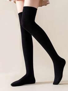 1 Pair Women's Thigh High Socks, Knee High Stockings, Student Long Socks Christmas Gift