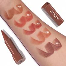 DUNUF 5pcs Matte Lip Liner And Lipstick Set - Crayon Form, Cone Tip, Easy Contour, Universal Skin Types, Dual-Use, Brown And Mixed Ton - 彩色 - 查看 4