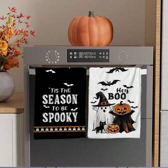 2/4/48 piezas Paños de cocina con impresión de fantasma, calabaza, murciélago y gato de la serie de Halloween, decoraciones para fiestas de Halloween, almohadillas de limpieza, adecuados para restaurante, cocina, baño, decoración diaria, decoración para reuniones familiares, artículos para el hogar, regalos para mayores y amigos
