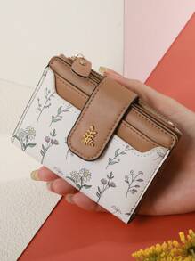 MADLEY 优雅花卉印花金属纽扣女士小钱包钱夹迷你钱包钱包秋季小钱包可爱钱包 - 黑色 - 查看 14