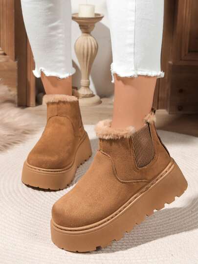 2025 Winter New Warm Fleece Thick Snow Boots, Fashion Slip-On Plus Size Elastic Band Ankle Boots