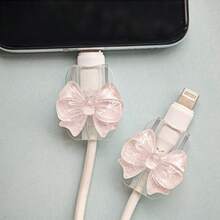 [Protector de cable duradero] 2 piezas Protector de cable USB rosa duradero con diseño elegante para accesorios de teléfono - Protector de cable de plástico con adorables acentos de lazo, protector de cable para cables de carga - Conjunto multicolor de 2 piezas - Ver 7