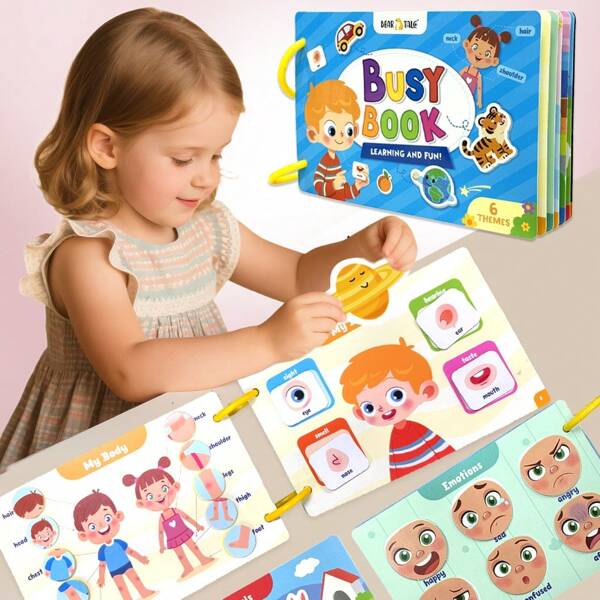 Busy Board For Toddlers Montessori Toys With Multi Themes To Learn Body, Emotion, Food, Transportations, Farm Animals, And Outer-Space, Kid Diy Set Preschool Sensory Toy Educational Activities For Fine Motor Skills Learning, Gifts For 3+ Year Old Boys And Girls