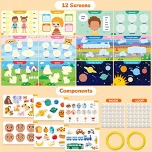 beartale 蒙特梭利幼儿益智游戏板，包含多种主题，帮助孩子学习身体、情绪、食物、交通工具、农场动物和太空知识。DIY益智感官玩具，寓教于乐，培养精细动作技能。适合3岁及以上男孩女孩。 - 彩色 - 查看 6