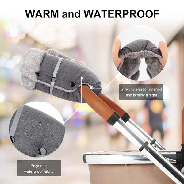 2pcs Baby Stroller Warm Gloves, Windproof Winter Stroller Handlebar Covers, Waterproof & Thermal Lined For Snow Days