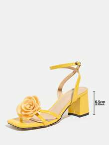 女士高跟凉鞋，适合派对、户外、旅行、时尚度假，粗跟，方头，闪亮，3D 黄玫瑰，性感踝带，石材纹理，鲜艳的黄色，优雅的高跟鞋 - 黃色 - 查看 8