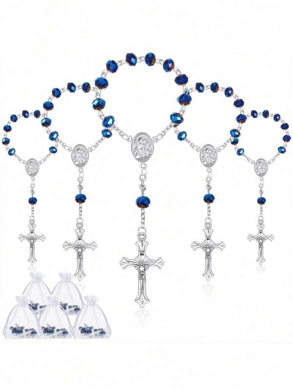 10 zestawów – zestaw prezentowy na chrzest, bransoletka z granatowego kryształu i wisiorek z krzyżem, korzyści dla prezentów urodzinowych i pamiątkowych, korzyści dla chrztu i wesela, prezenty na chrzest dla kobiet, prezenty na przyjęcie urodzinowe, prezenty na przyjęcie weselne, wieczór panieński, przyjęcie rocznicowe, impreza tematyczna, Halloween, Boże Narodzenie, Święto Dziękczynienia i dożynki, prezenty i dekoracje, jesień (niebieski)