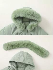 Women's Thicken Thermal Lined Parka Winter Warm Coat Adjustable Waist Rope Hooded Zip-Up Jacket With 2 Pockets 2 Fake Pockets,Skiing