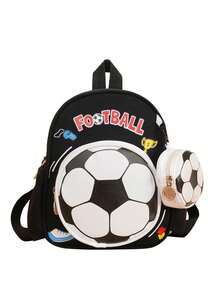 1. Football Backpack, Cute And Youthful Design, Lightweight And Practical, Multi-Functional, Featuring Lightweight Backpack Body, Zipper Closure, Adjustable Shoulder Straps, And Layered Storage Design. Ample Capacity To Easily Accommodate Daily Essentials, Suitable For Various Occasions. - Black - View 3