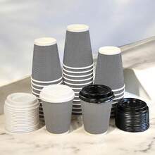 HOT BARGAINS 100 X 8oz / 230ml Disposable Coffee Cups With Lids Leak Proof Triple Layered Ripple Paper Cups Takeaway Cups For Hot And Cold Drinks - 黑色 - 查看 3