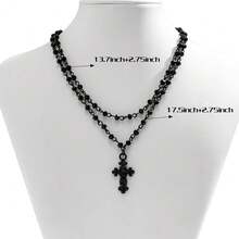 1pc Dark Vintage Cross Chain Pendant Necklace - Black - View 9