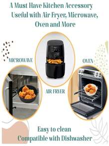 适用于 3-5 夸脱的空气炸锅硅胶内衬、易燃烘焙纸替换件、可重复使用的烤箱配件烤盘、空气炸锅烤盘专用烧烤盘可重复使用的碗烘焙防粘垫厚硅胶烤盘、可重复使用的硅胶空气炸锅内衬 - 不粘、易于清洁的烤盘、黑色、红色或灰色，带凸起边缘