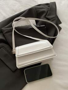 New Fashion Women's Handbag, Solid Color Fabric Material, Large Capacity Square Bag, Simple Stylish Versatile Elegant Shoulder Bag With Detachable Adjustable Strap - White - View 7