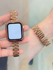 2 件/套兼容 - 玫瑰金金属可拆卸不锈钢表带 + TPU 保护壳（带屏幕保护膜），适合 38 毫米 40 毫米 41 毫米 42 毫米 44 毫米 45 毫米 49 毫米手表系列 1-8、SE、Ultra，送给家人和朋友的理想礼物