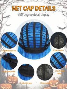 Peluca sintética resistente al calor de 14 pulgadas con flequillo, ondas de agua y ondas rizadas, de estilo Halloween, en colores naranja, azul, rosa rojo y azul mezclado, para mujeres, para uso diario, fiestas, Navidad, festivales de música, carnaval y Año Nuevo como regalo